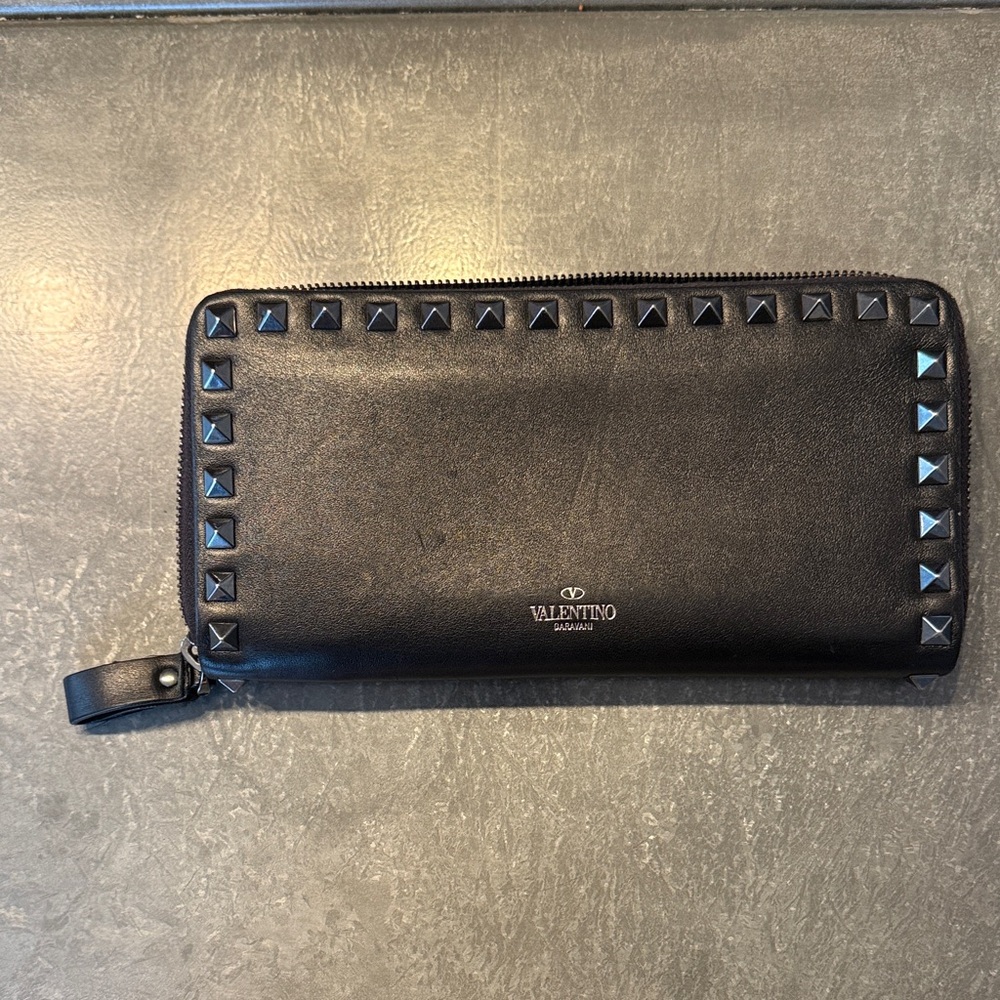 Valentino Black Leather Studded Clutch